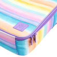 MontiiCo Sunset Skies lunch bag showing water-resistant fabric and YKK zippers