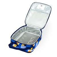 Montii Co Camo Trail kids lunch bag showing spacious insulated interior with aluminum lining