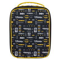 Batman-themed lunch bag with yellow accents on a white background