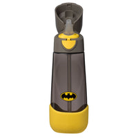 BBox Batman-themed water bottle with gray and yellow design on a white background