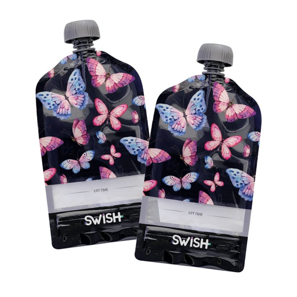 Pack of 2 of the Butterflies design of Swish Reusable Food Pouches - Reusable Food Pouches NZ