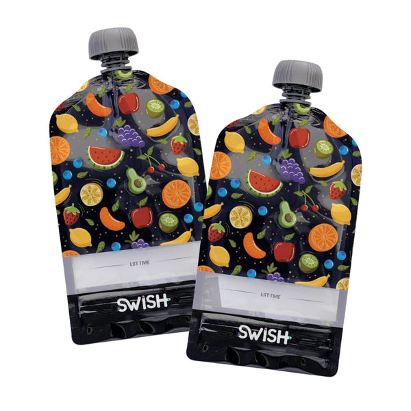 Pack of 2 of the Fruit design of Swish Reusable Food Pouches - Reusable Food Pouches NZ