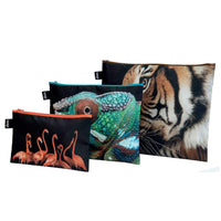 Loqi Zip Pocket (Set Of 3) National Geographic Collection - Tiger Chameleon Flamingos Loqi Pouches