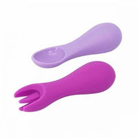 Silicone Palm Grasp Spoon & Fork Set Purple & Lilac Marcus & Marcus Cutlery